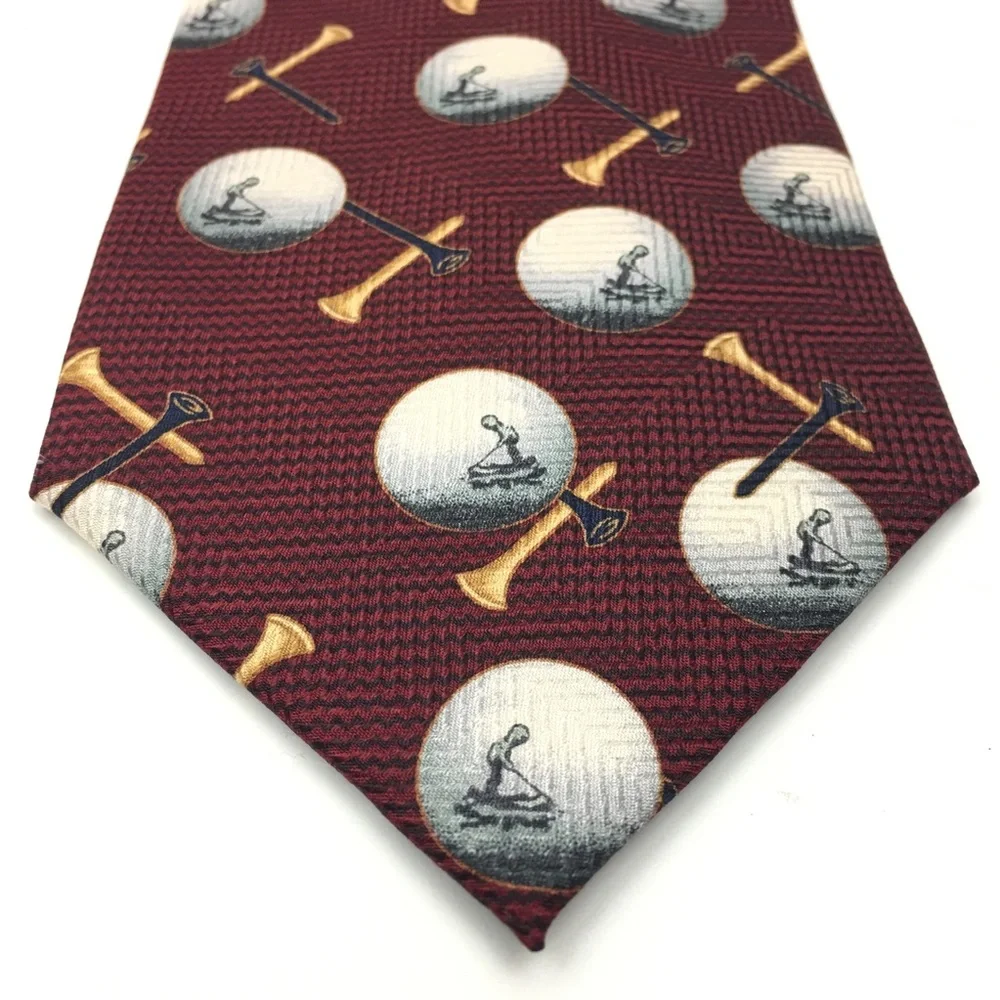 Red Black Golfing Necktie Golf Balls Tees Pattern‎
